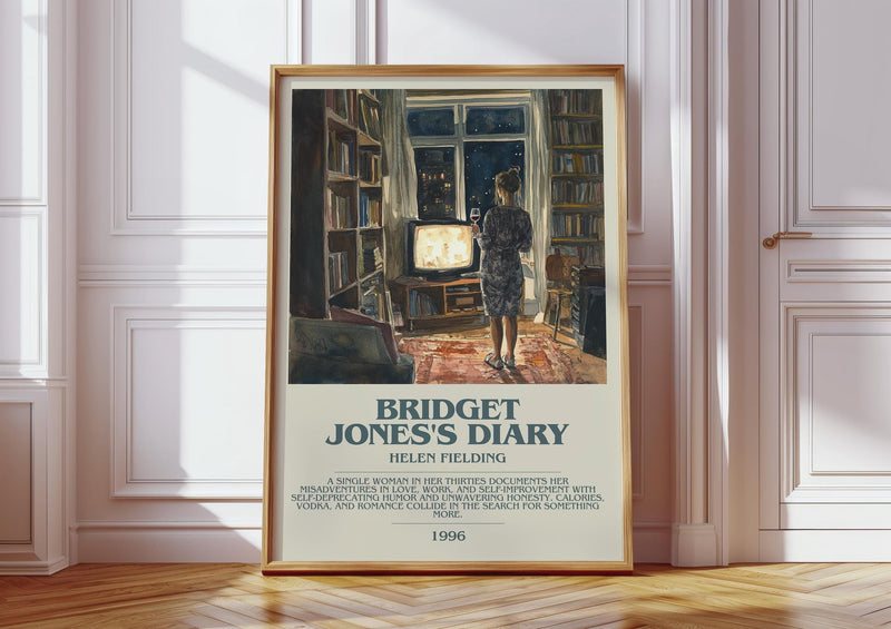 Bridget Jones's Diary bookish print in frame leaning in hallway – romance wall art
