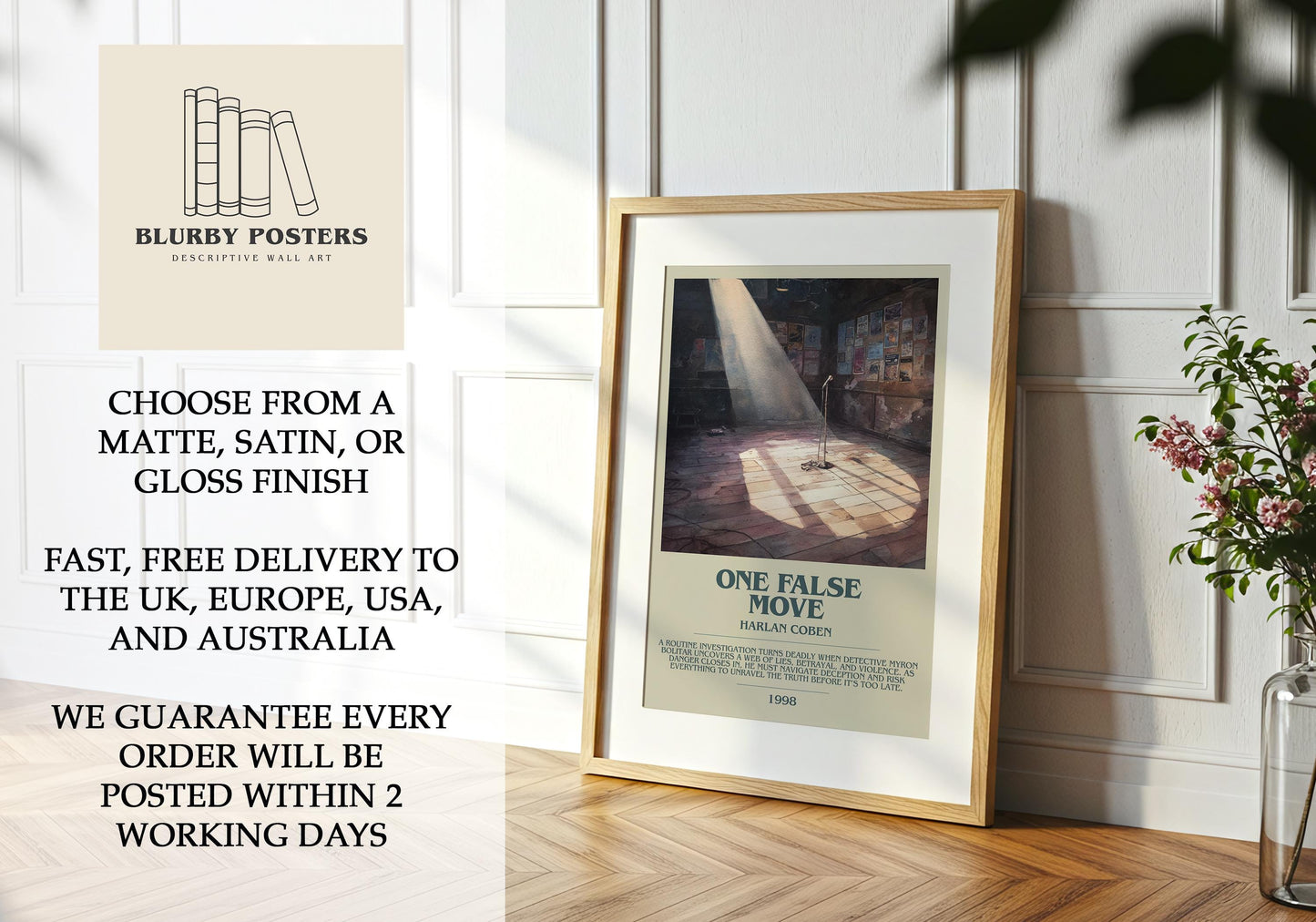 One False Move by Harlan Coben | Descriptive Book Poster | Modern