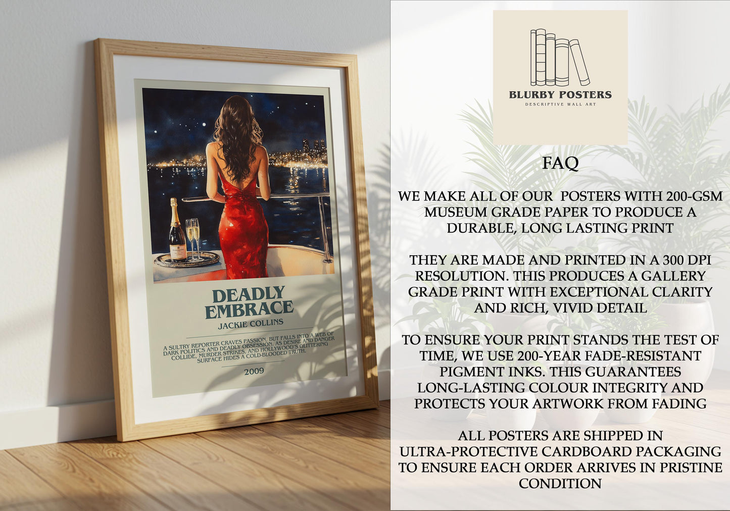 Deadly Embrace by Jackie Collins | Descriptive Book Poster | Modern