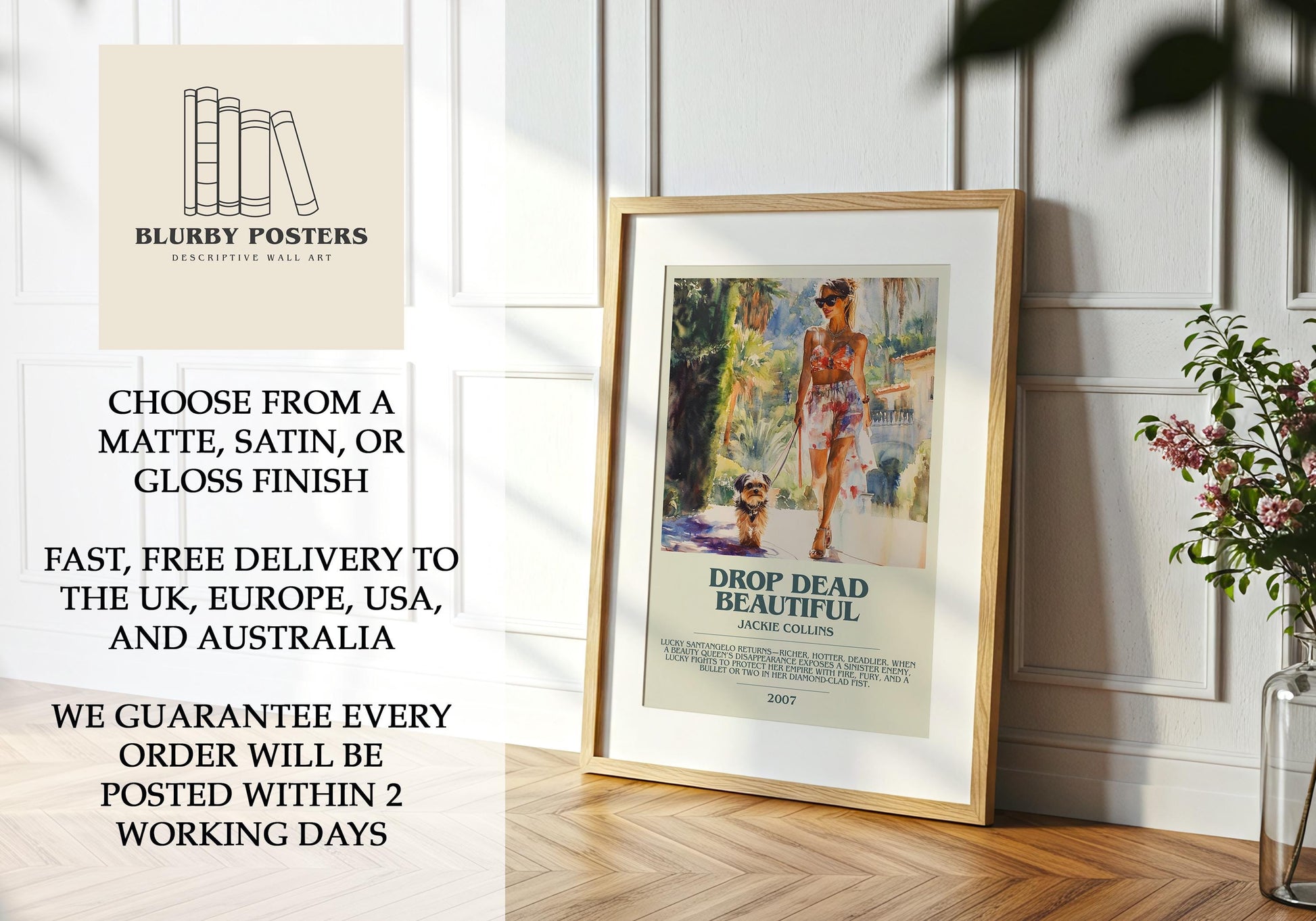 Drop Dead Beautiful by Jackie Collins | Descriptive Book Poster | Modern