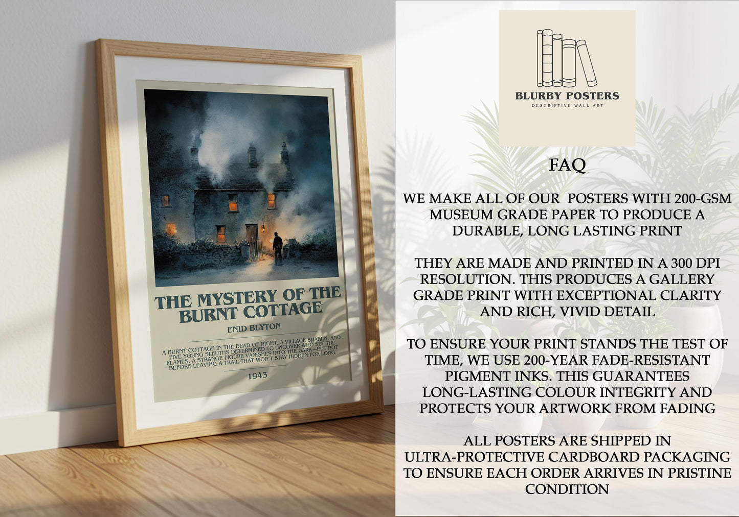The Mystery Of The Burnt Cottage by Enid Blyton | Descriptive Book Poster | Modern