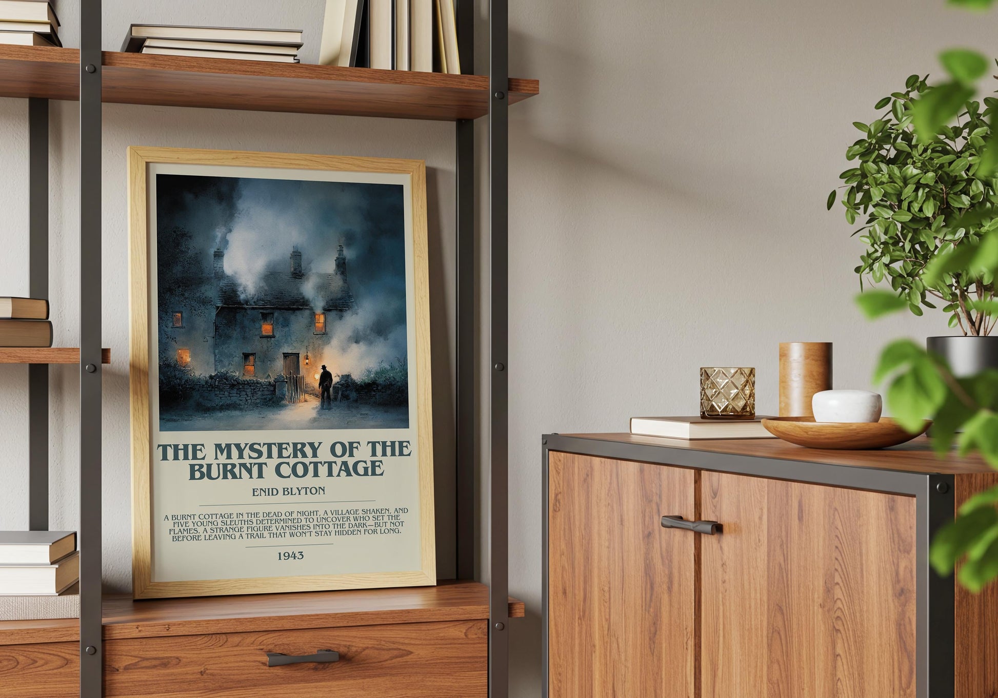 The Mystery Of The Burnt Cottage by Enid Blyton | Descriptive Book Poster | Modern