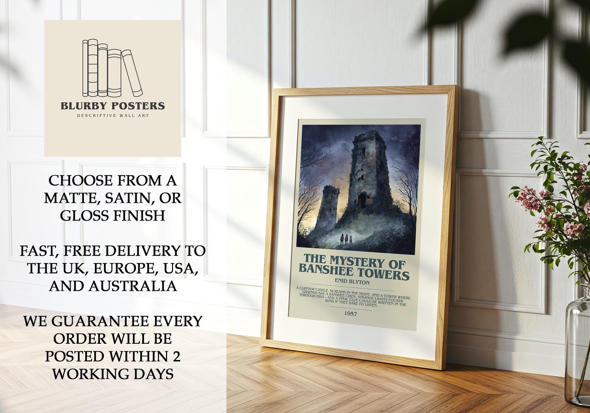 The Mystery Of Banshee Towers by Enid Blyton | Descriptive Book Poster | Modern