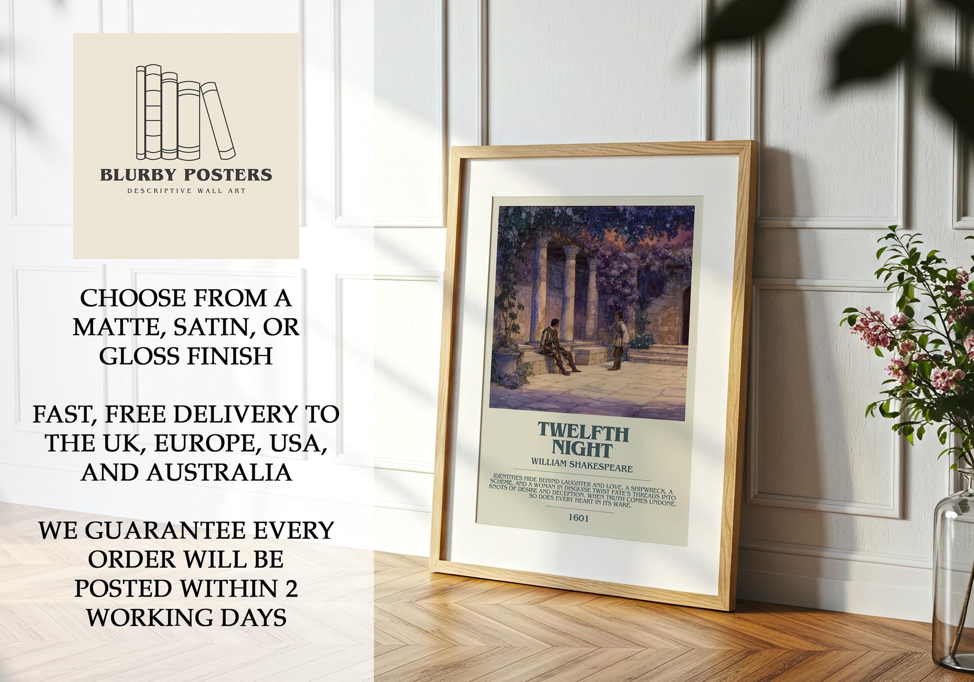 Twelfth Night by William Shakespeare | Descriptive Book Poster | Modern