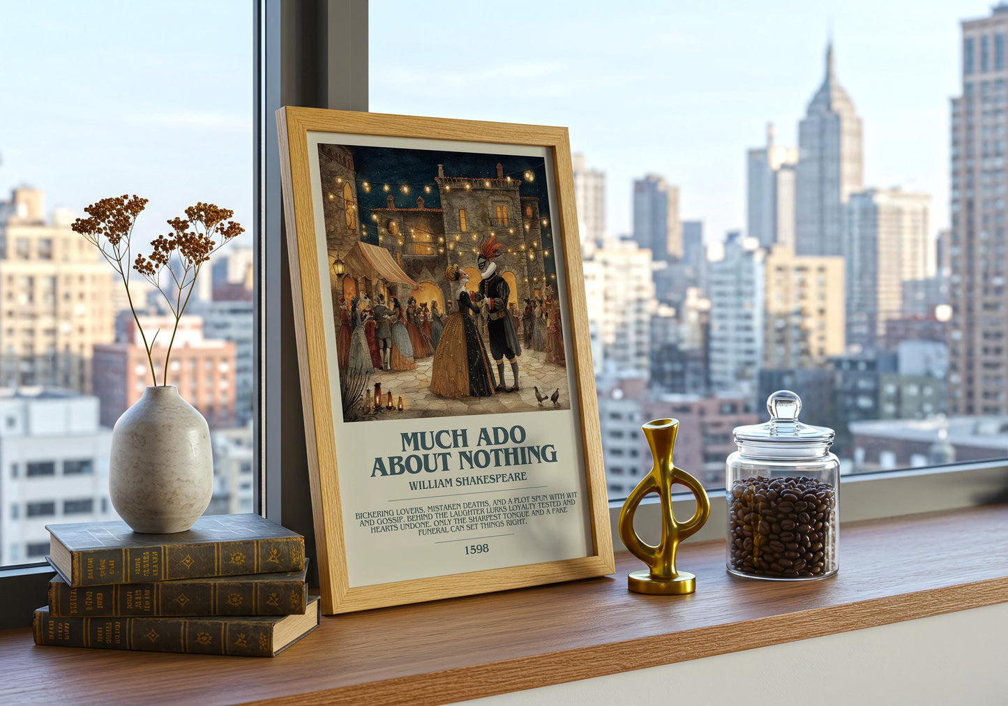 Much Ado About Nothing by William Shakespeare | Descriptive Book Poster | Modern