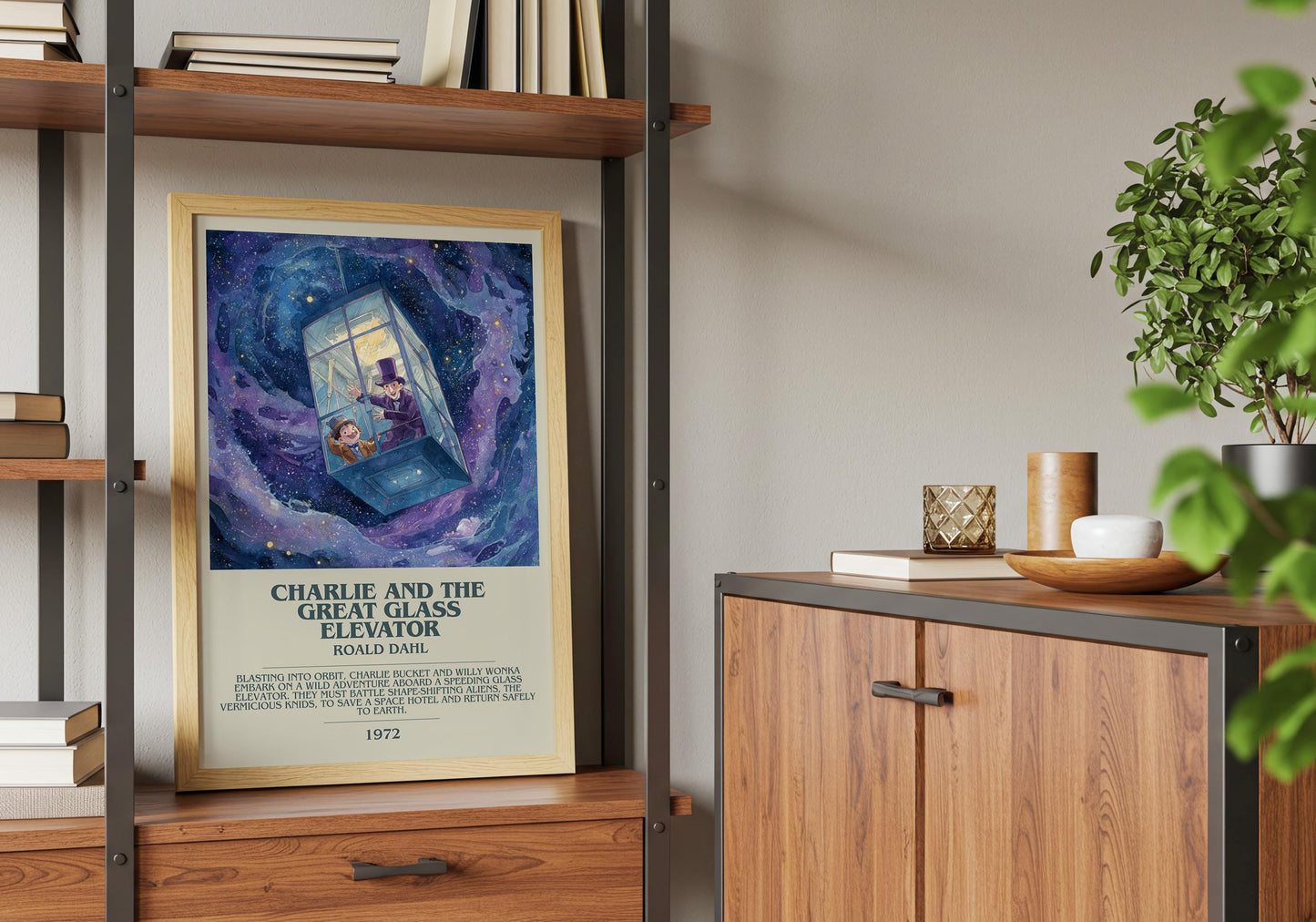 Charlie and the Great Glass Elevator by Roald Dahl | Descriptive Book Poster | Modern