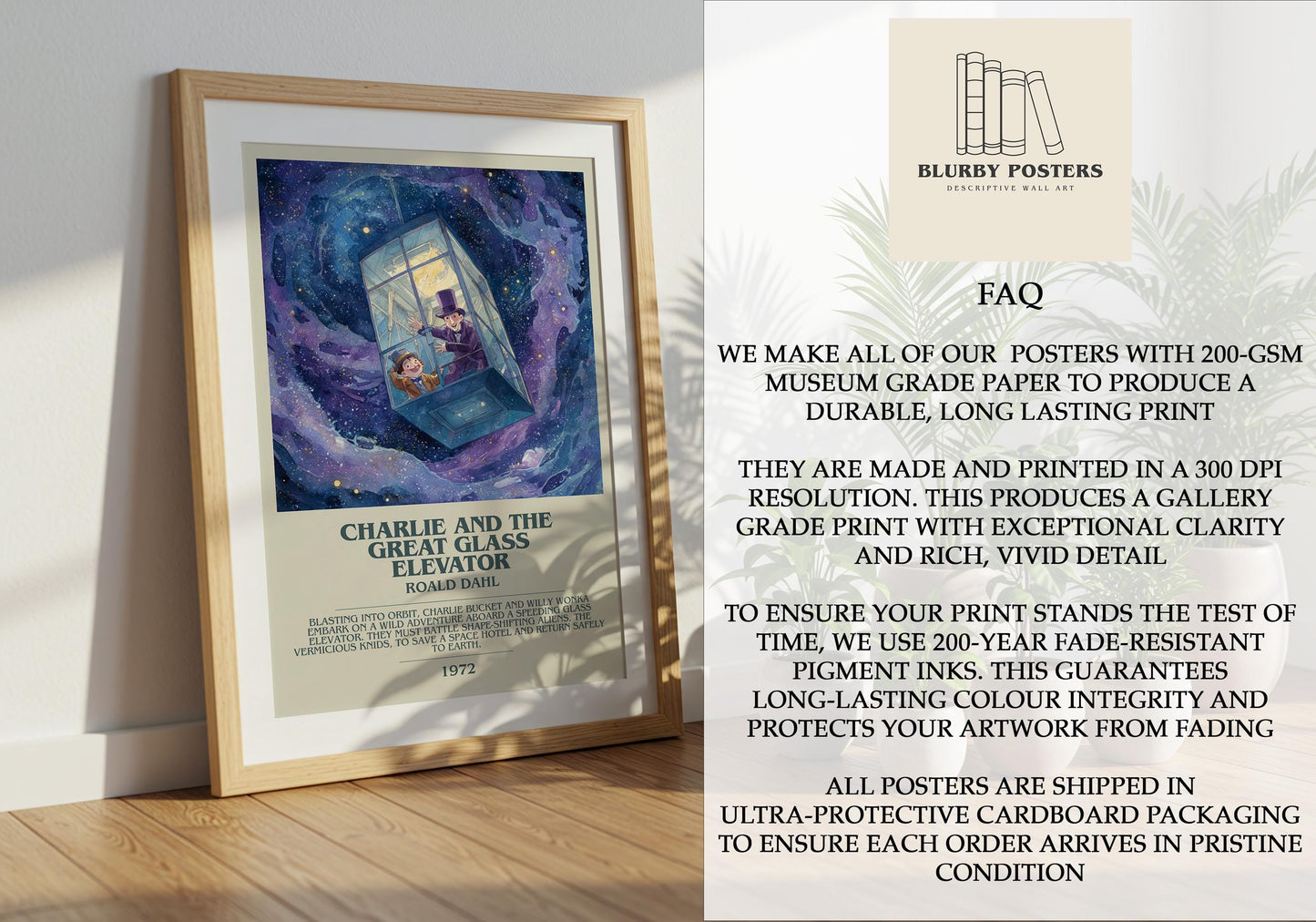 Charlie and the Great Glass Elevator by Roald Dahl | Descriptive Book Poster | Modern