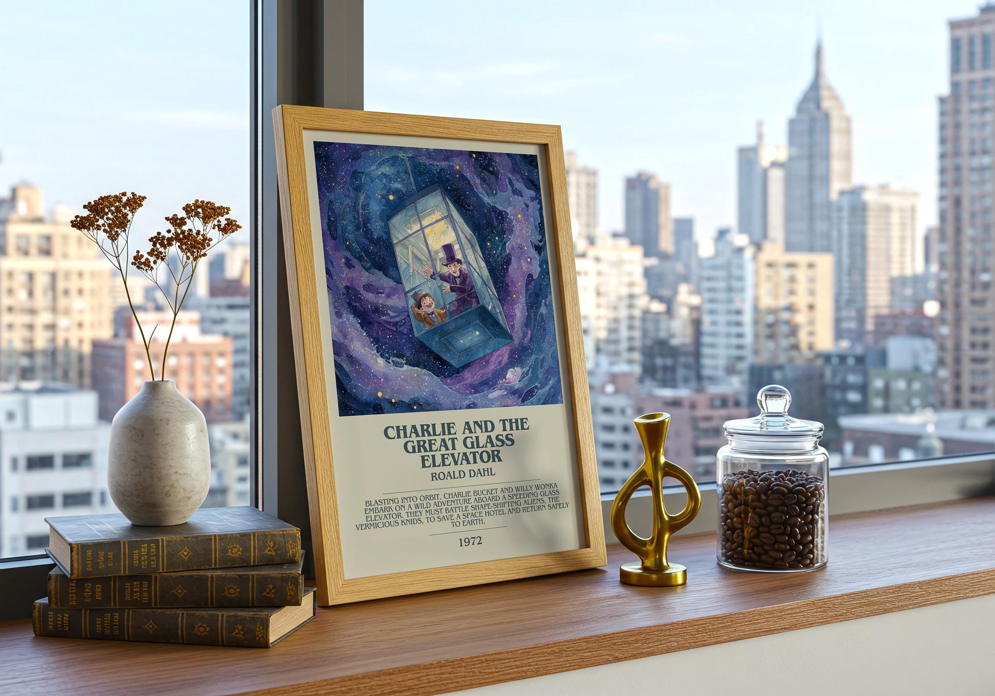 Charlie and the Great Glass Elevator by Roald Dahl | Descriptive Book Poster | Modern