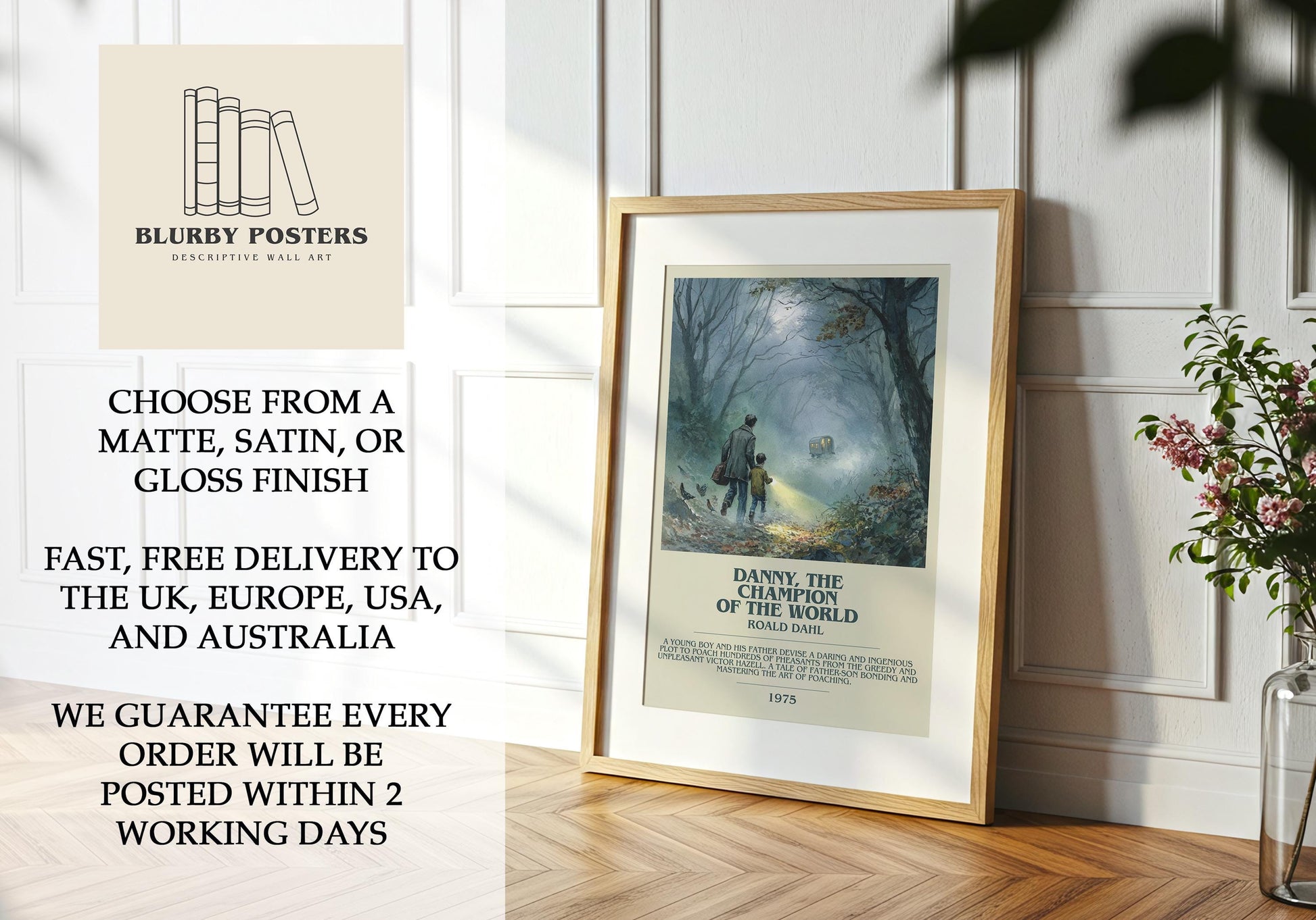 Danny, The Champion Of The World by Roald Dahl | Descriptive Book Poster | Modern