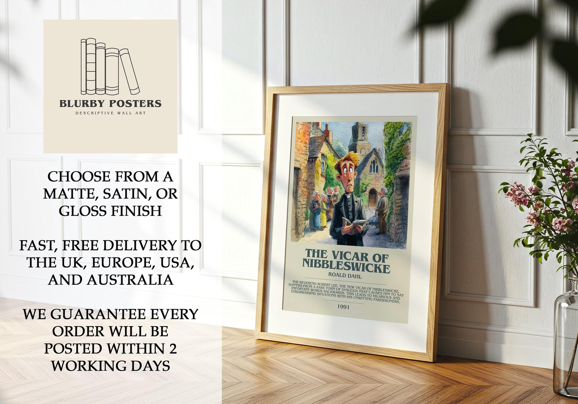 The Vicar Of Nibbleswicke by Roald Dahl | Descriptive Book Poster | Modern