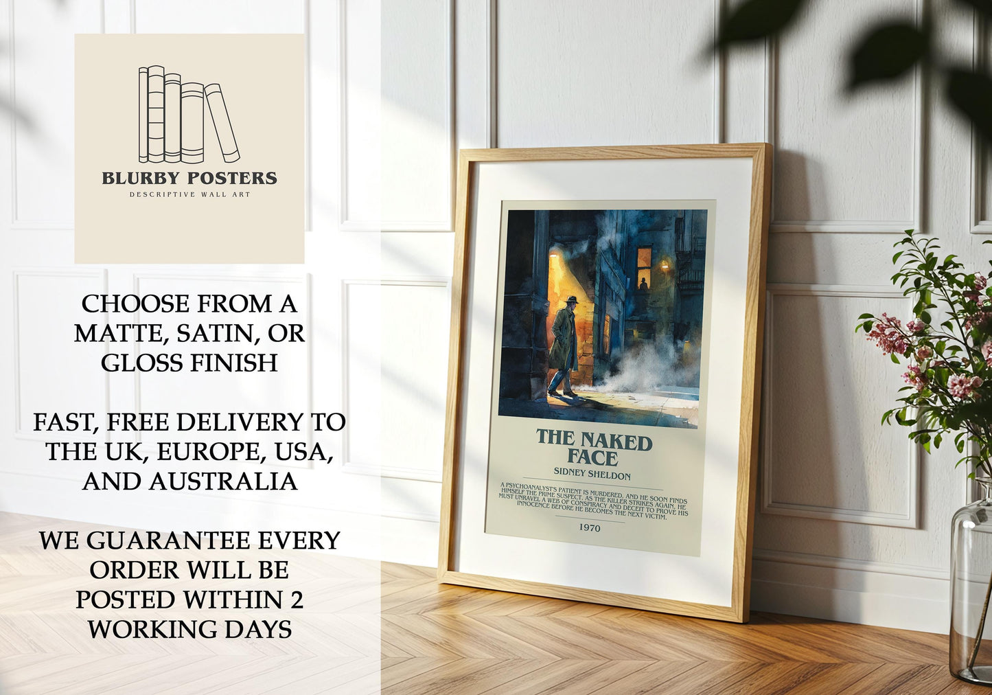 The Naked Face by Sidney Sheldon | Descriptive Book Poster | Modern