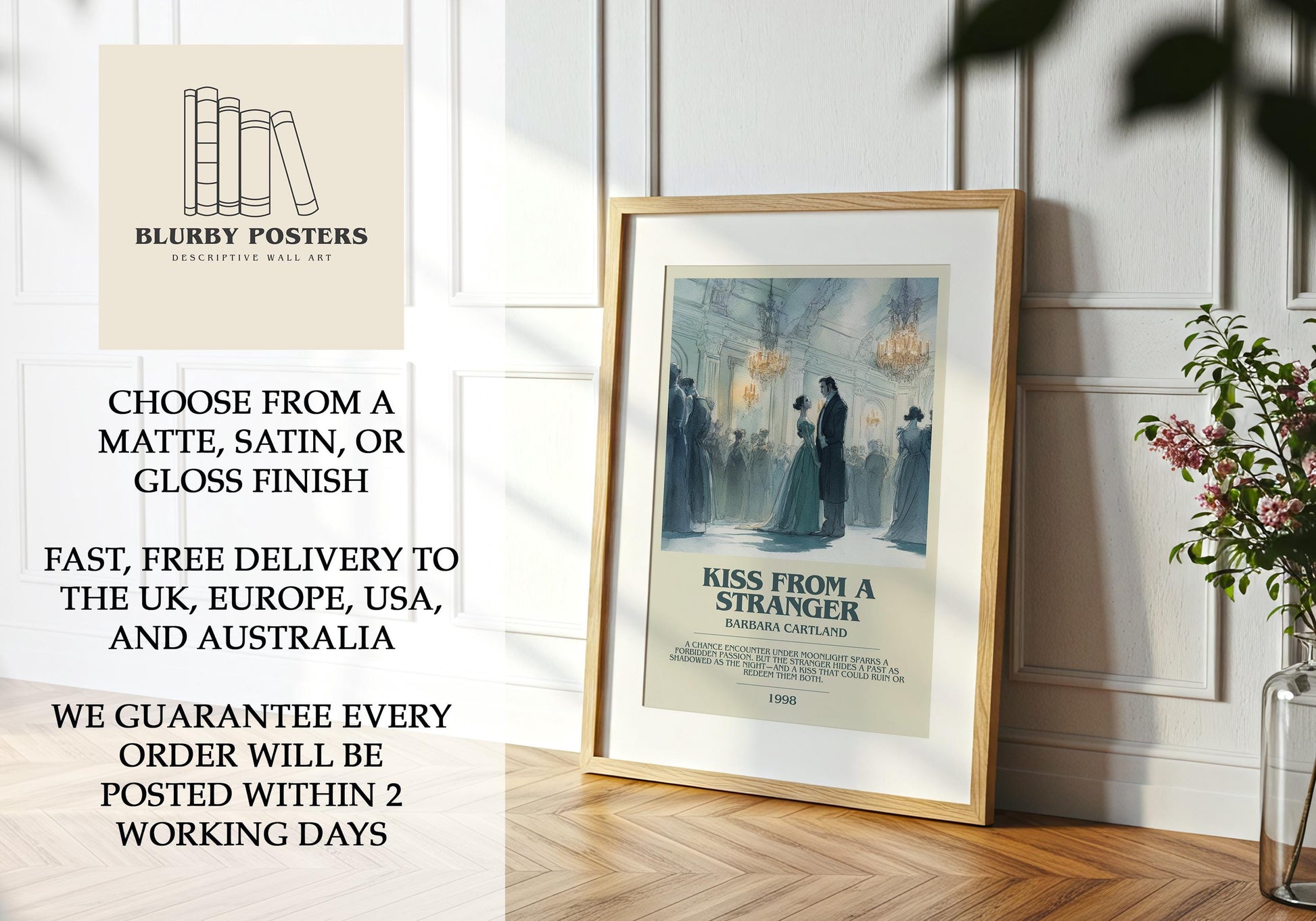 Kiss From A Stranger by Barbara Cartland | Descriptive Book Poster | Modern