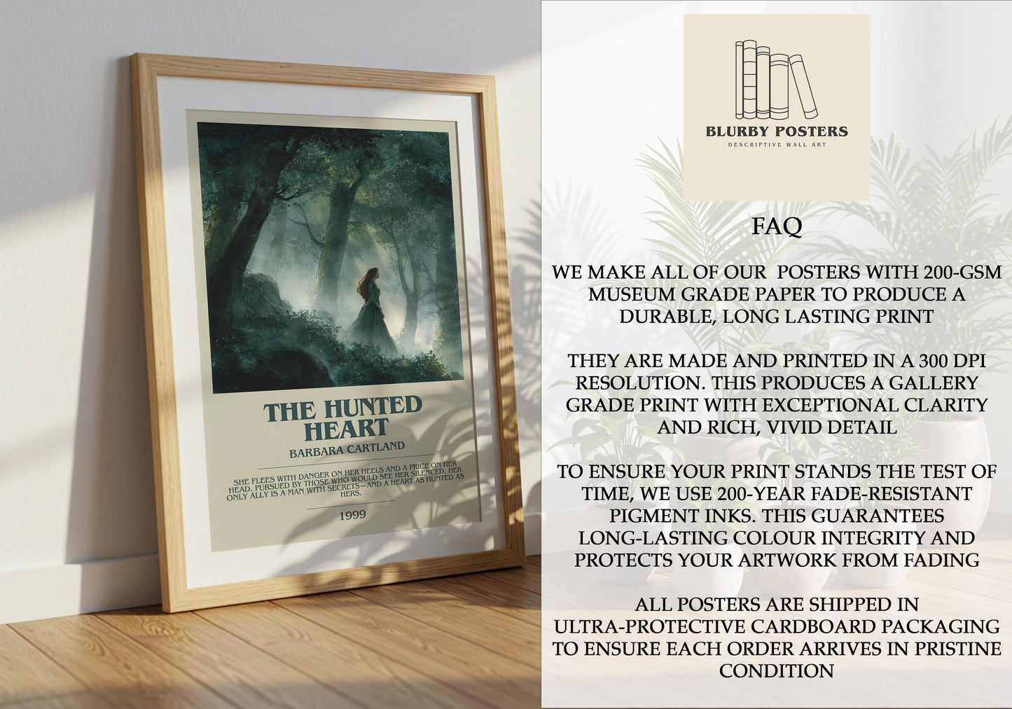 The Hunted Heart by Barbara Cartland | Descriptive Book Poster | Modern