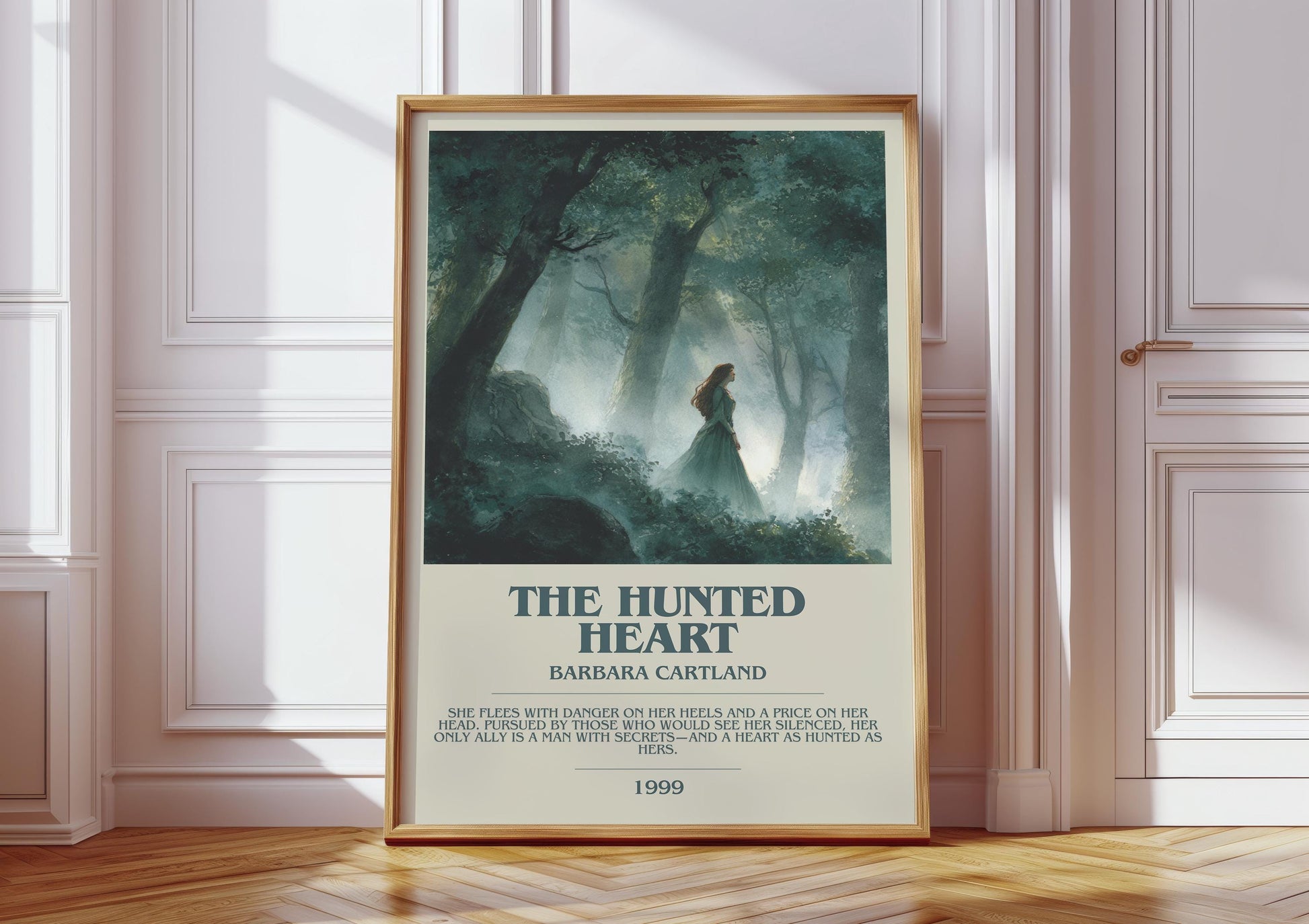 The Hunted Heart by Barbara Cartland | Descriptive Book Poster | Modern