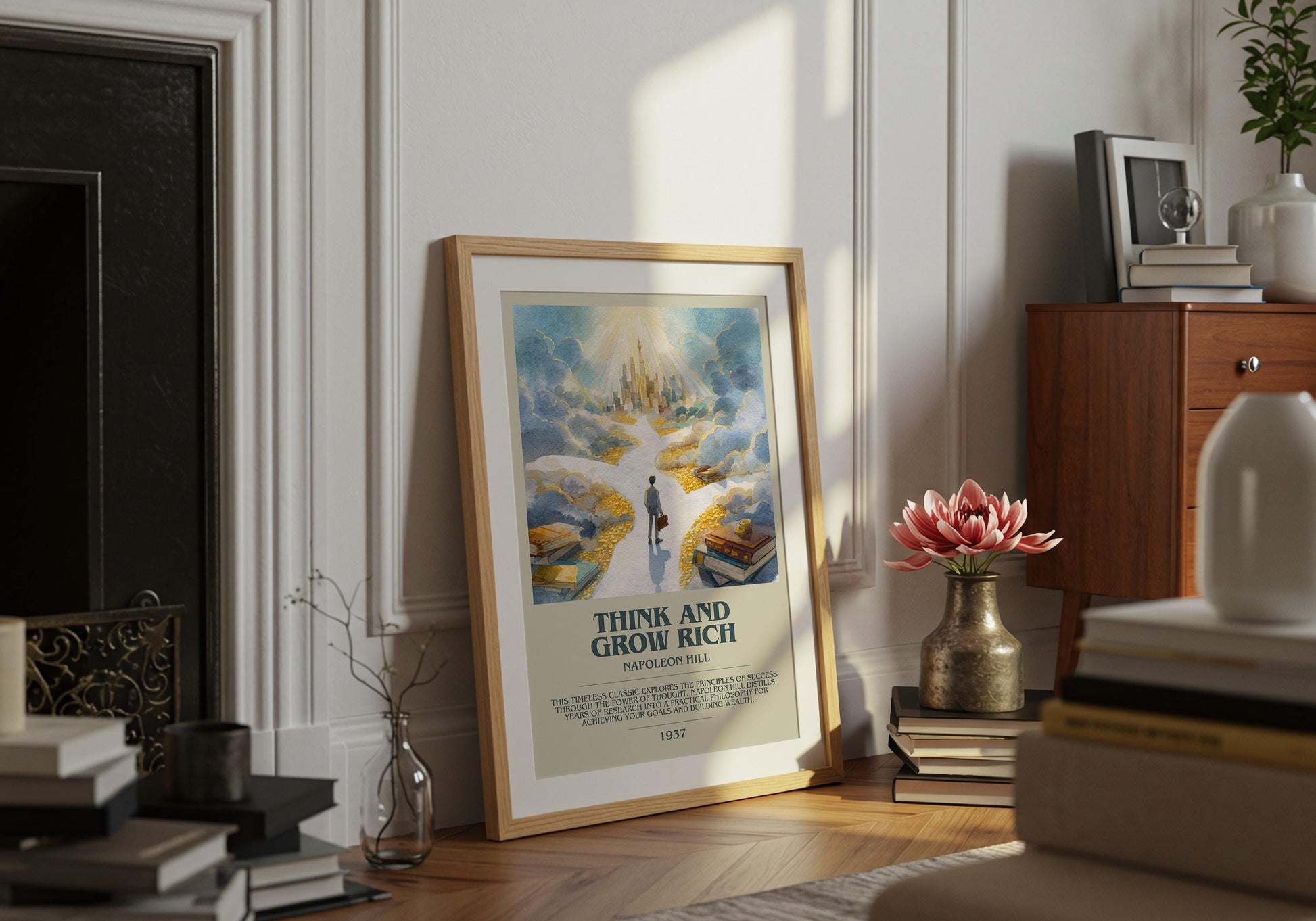 Think and Grow Rich by Napoleon Hill | Descriptive Book Poster | Modern