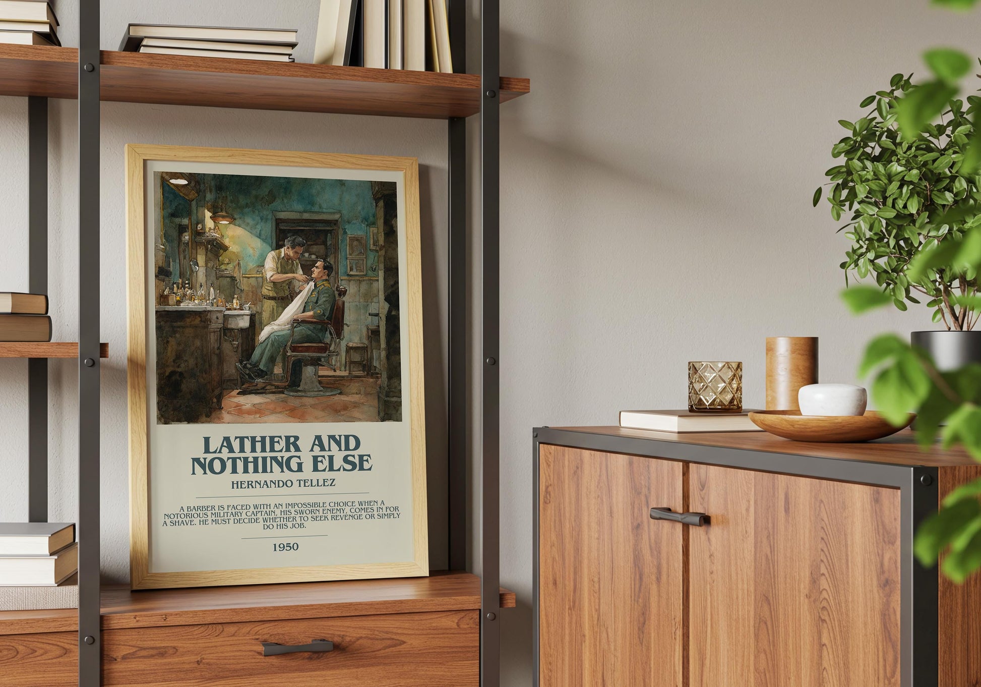 Lather and Nothing Else by Hernando Tellez | Descriptive Book Poster | Modern