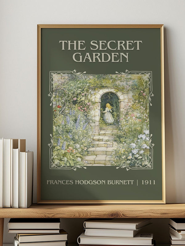 The Secret Garden classic book art print in frame leaning in hallway – childrens wall art