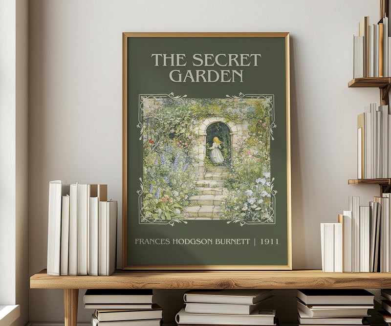 The Secret Garden classic book art print in frame leaning in hallway – childrens wall art