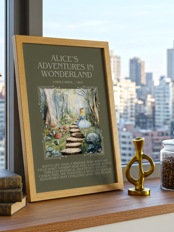 Alice's Adventures in Wonderland minimalist book poster framed on wall – childrens wall art