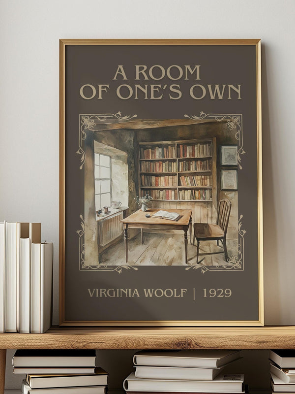A Room Of One's Own classic book art print in frame leaning in hallway – non fiction wall art