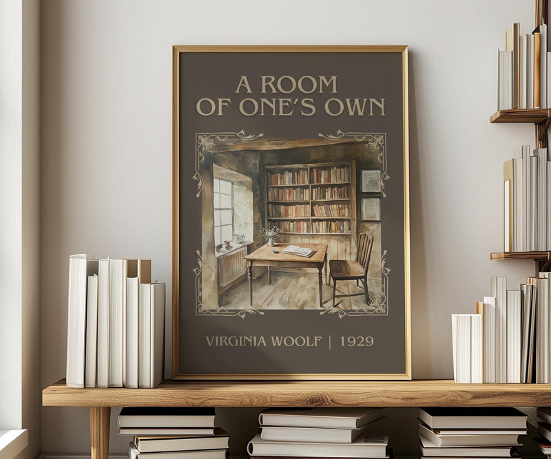 A Room Of One's Own classic book art print in frame leaning in hallway – non fiction wall art