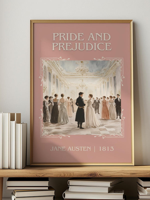 Pride and Prejudice classic book art print in frame leaning in hallway – classic literature wall art