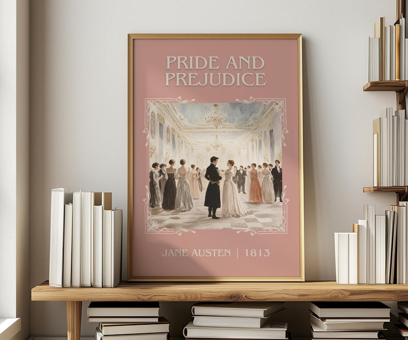 Pride and Prejudice classic book art print in frame leaning in hallway – classic literature wall art