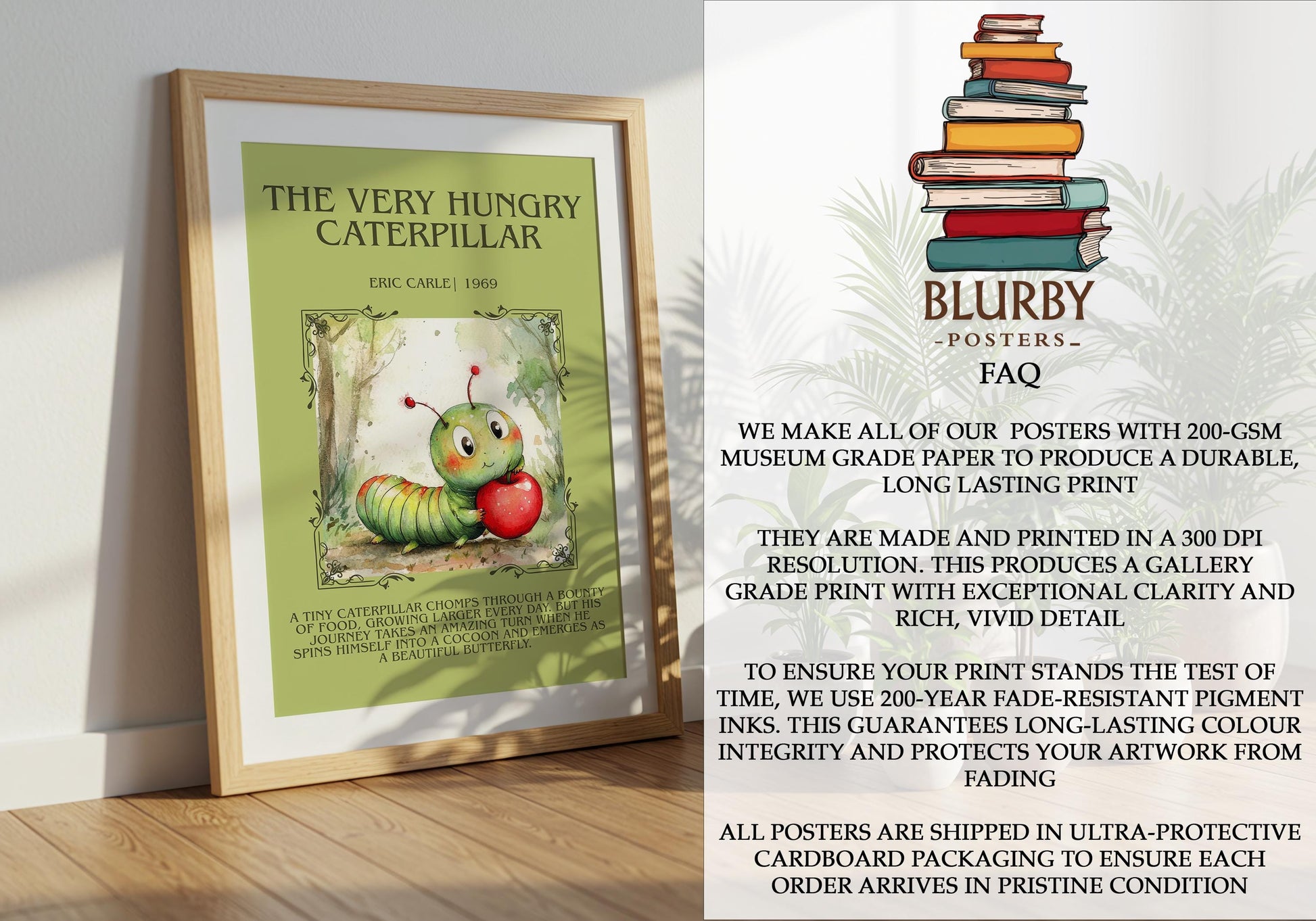 The Very Hungry Caterpillar by Eric Carle | Descriptive Book Poster | Blurby