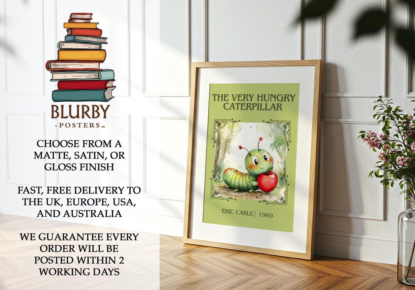 The Very Hungry Caterpillar by Eric Carle | Descriptive Book Poster | Minimalist