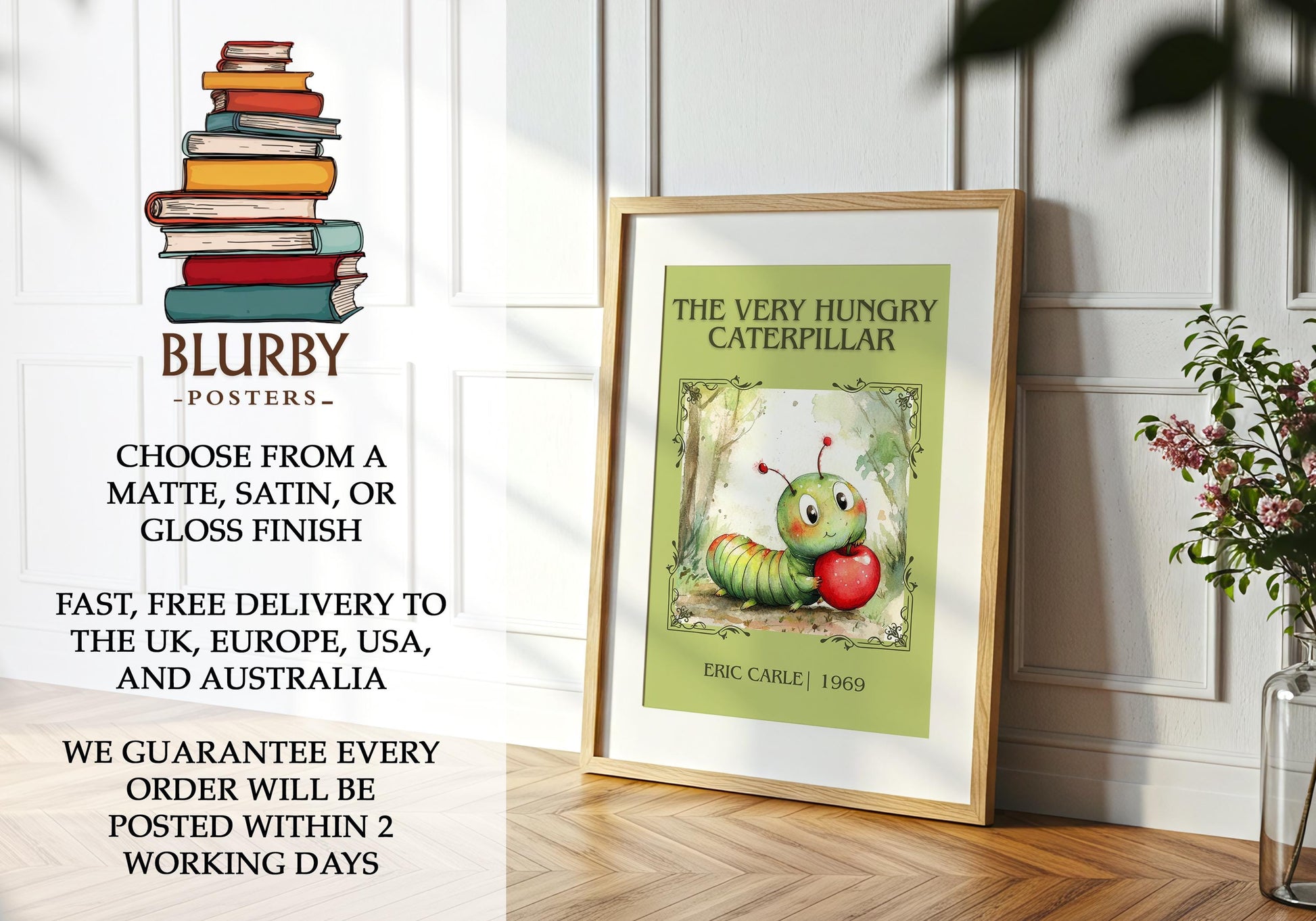 The Very Hungry Caterpillar by Eric Carle | Descriptive Book Poster | Minimalist
