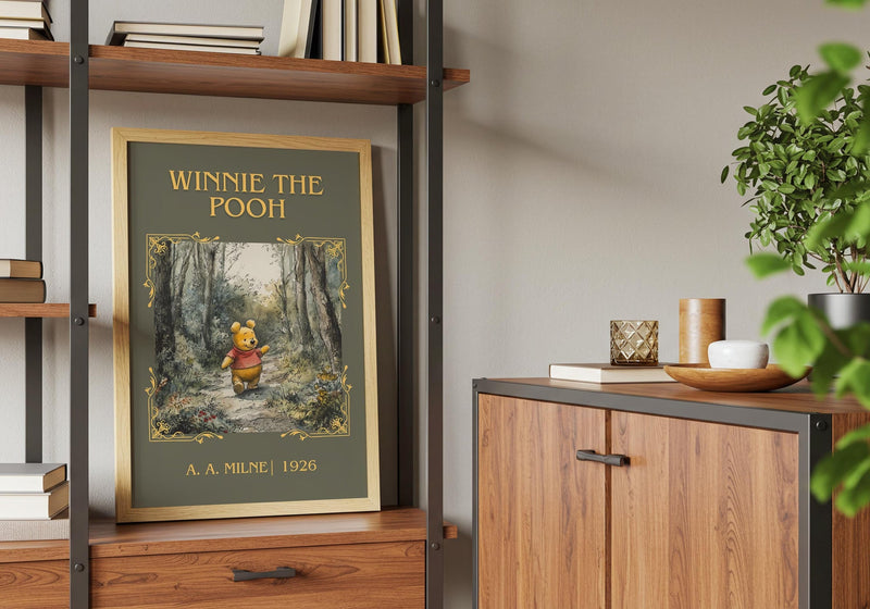 Winnie the Pooh classic book art print framed by window – literary home decor