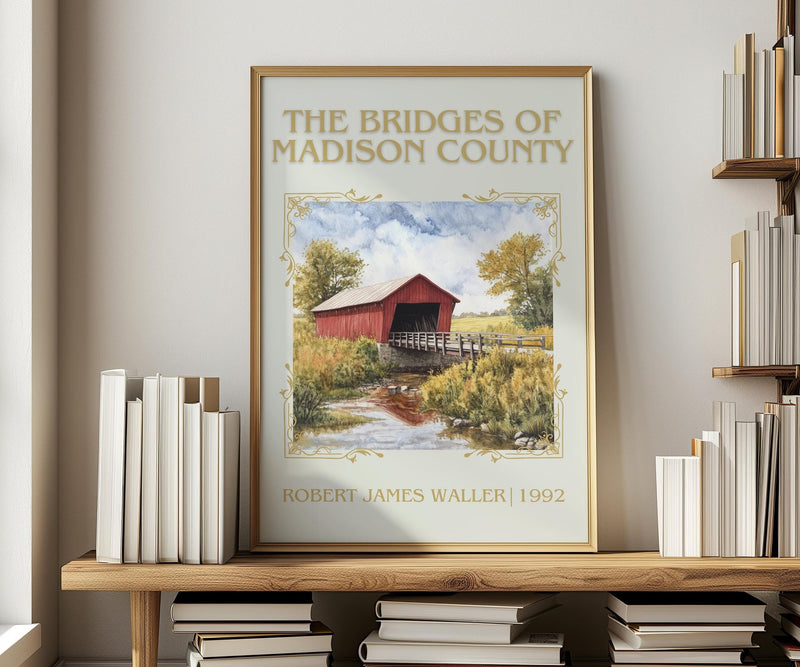 The Bridges of Madison County classic book art print in frame leaning in hallway – romance wall art