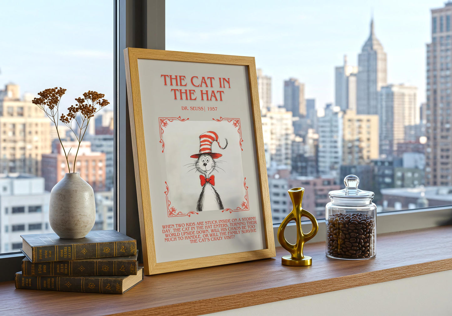 The Cat In The Hat by Dr. Seuss | Descriptive Book Poster | Blurby