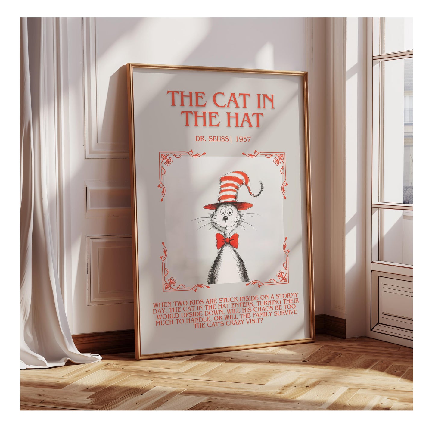 The Cat In The Hat by Dr. Seuss | Descriptive Book Poster | Blurby