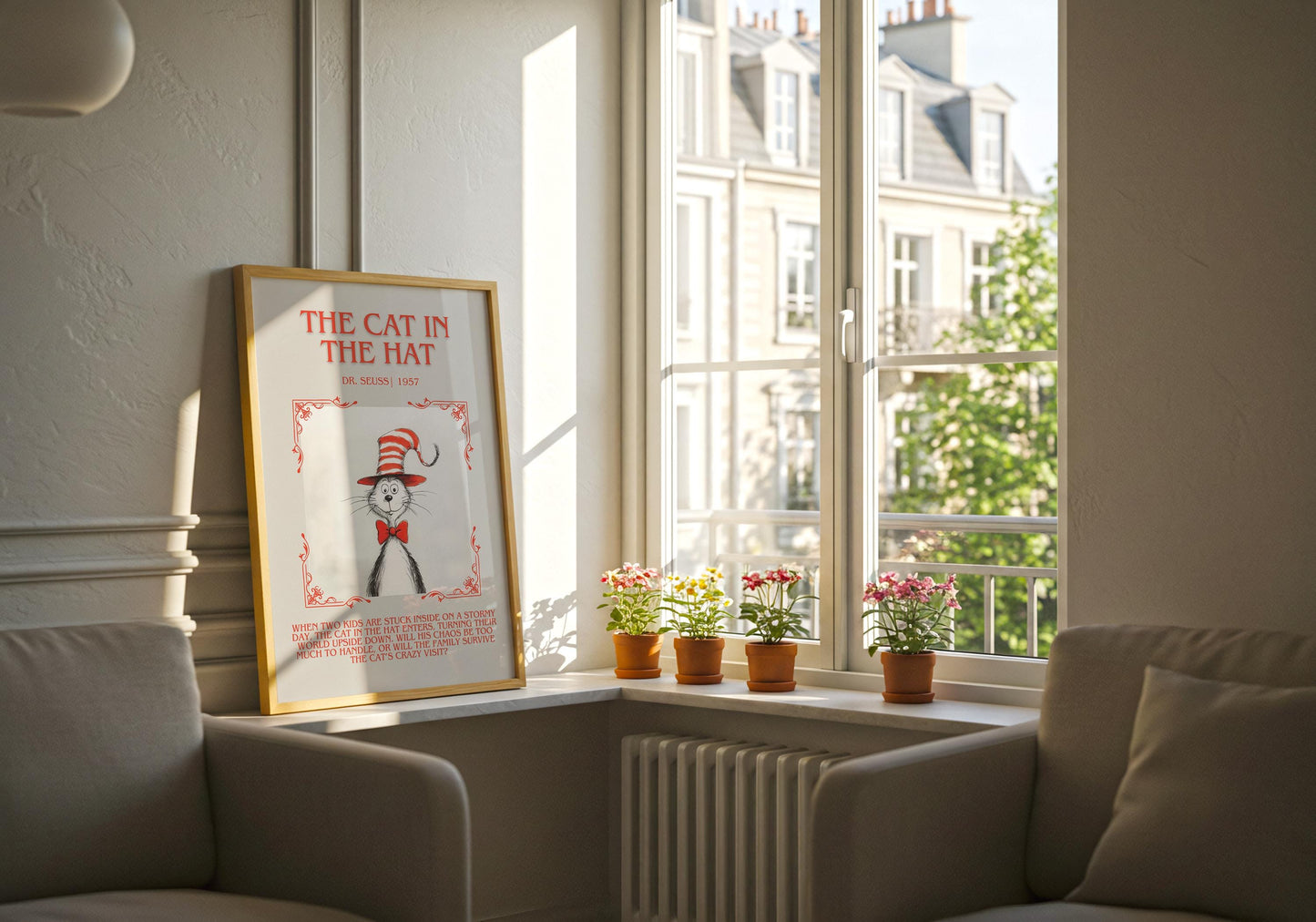 The Cat In The Hat by Dr. Seuss | Descriptive Book Poster | Blurby