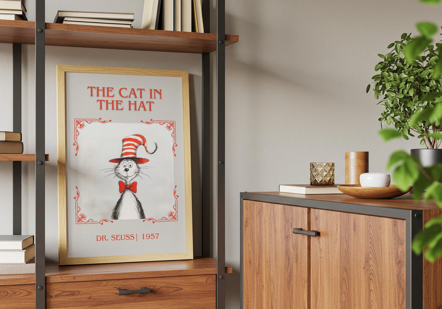 The Cat In The Hat by Dr. Seuss | Descriptive Book Poster | Minimalist