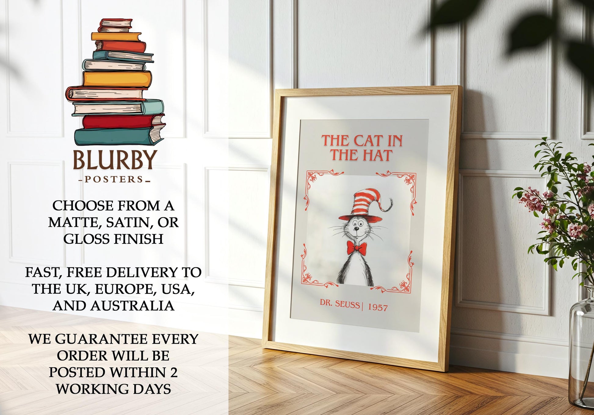 The Cat In The Hat by Dr. Seuss | Descriptive Book Poster | Minimalist
