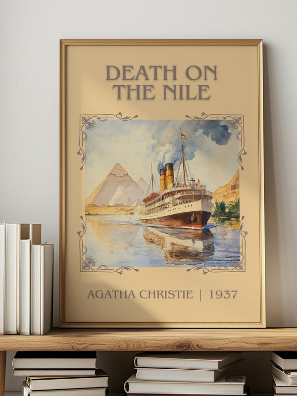 Death on the Nile classic book art print in frame leaning in hallway – mystery wall art