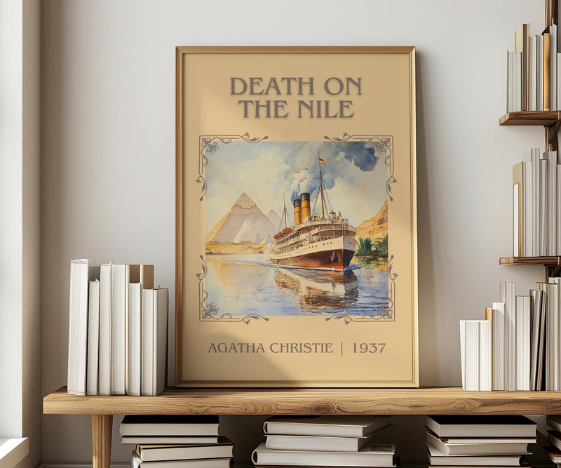 Death on the Nile classic book art print in frame leaning in hallway – mystery wall art