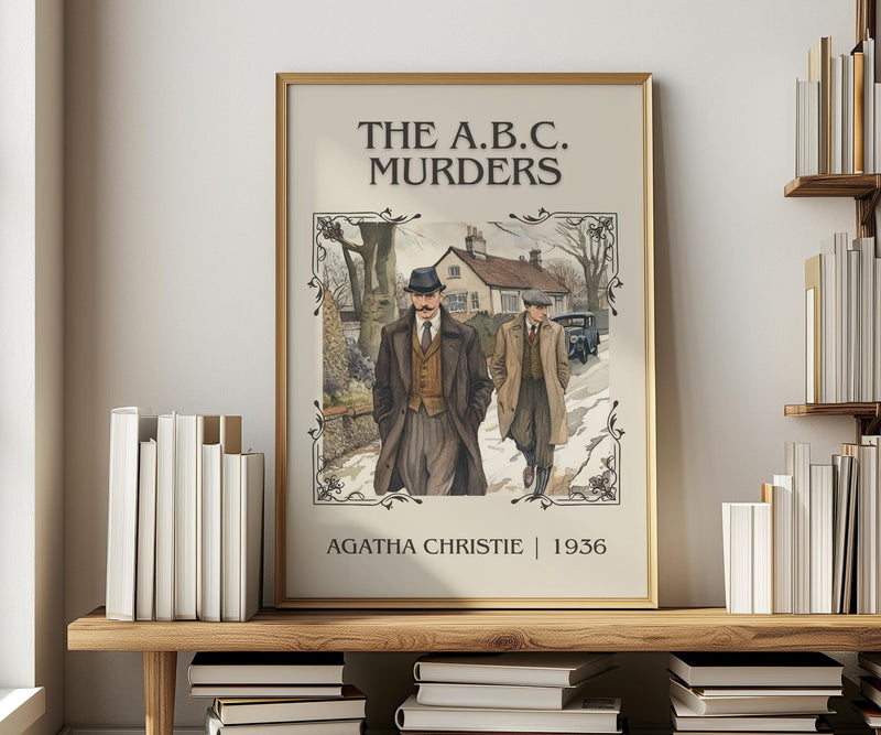 The A.B.C. Murders classic book art print in frame leaning in hallway – mystery wall art