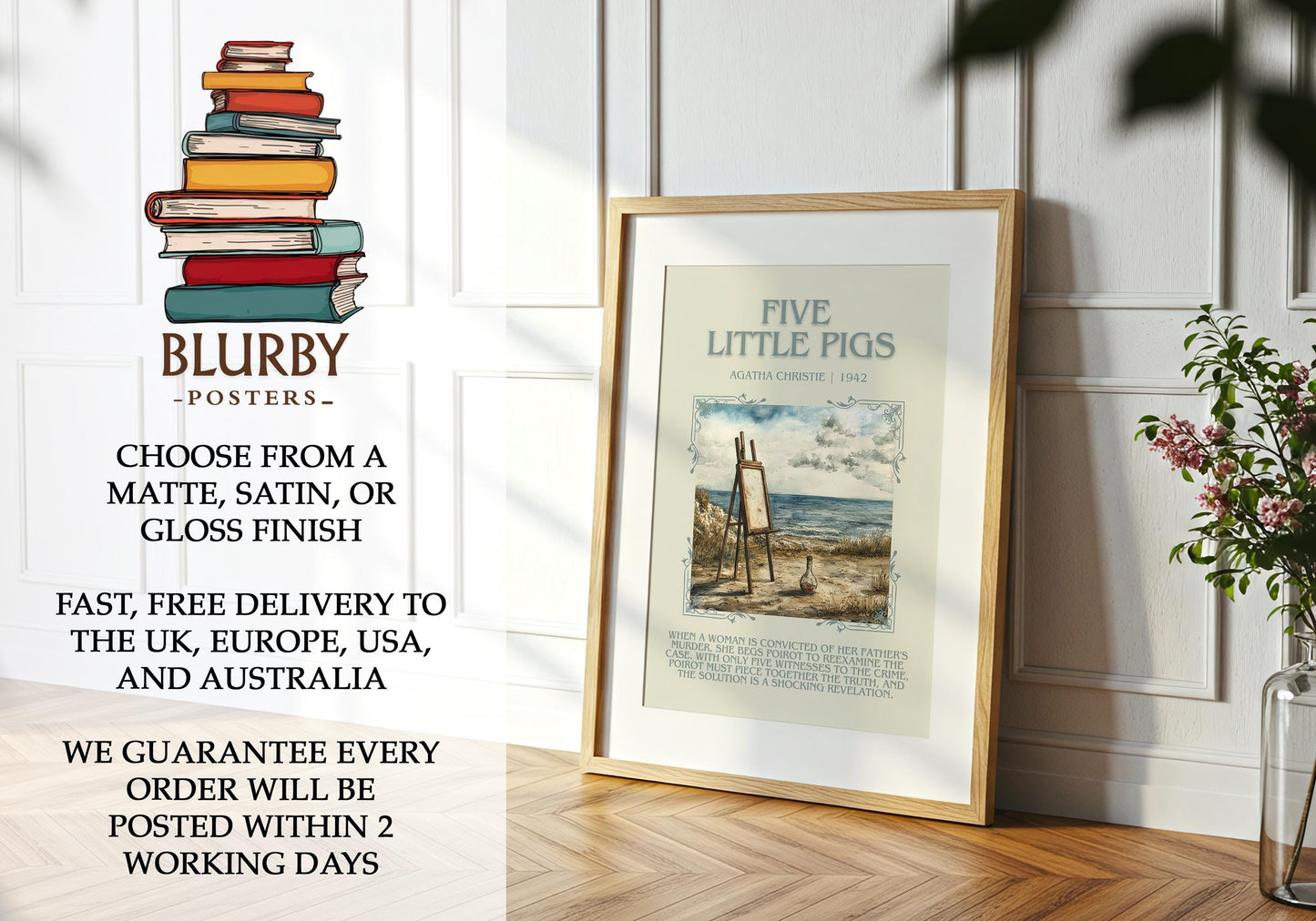 Five Little Pigs by Agatha Christie | Descriptive Book Poster | Blurby