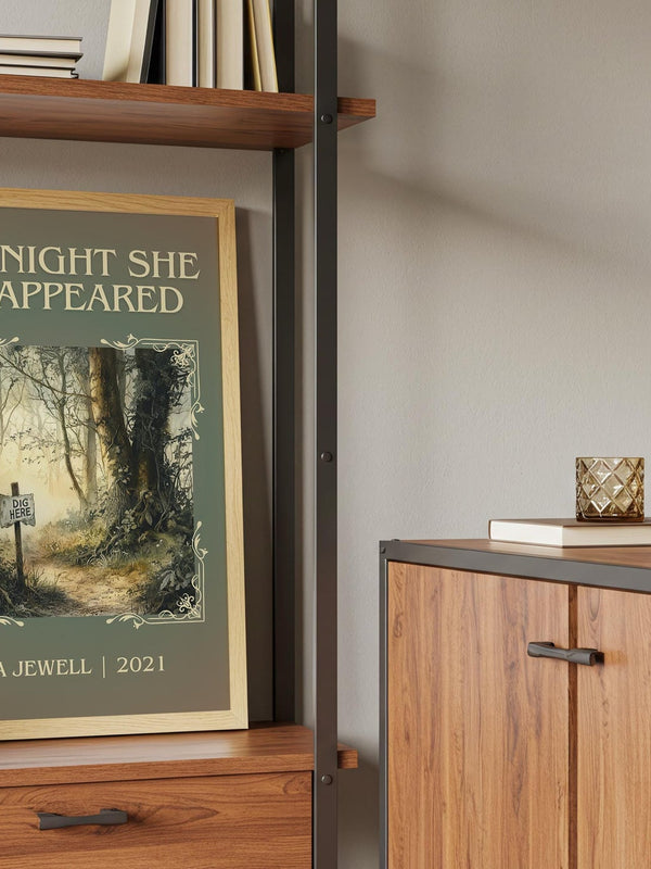 The Night She Disappeared classic book art print framed by window – literary home decor