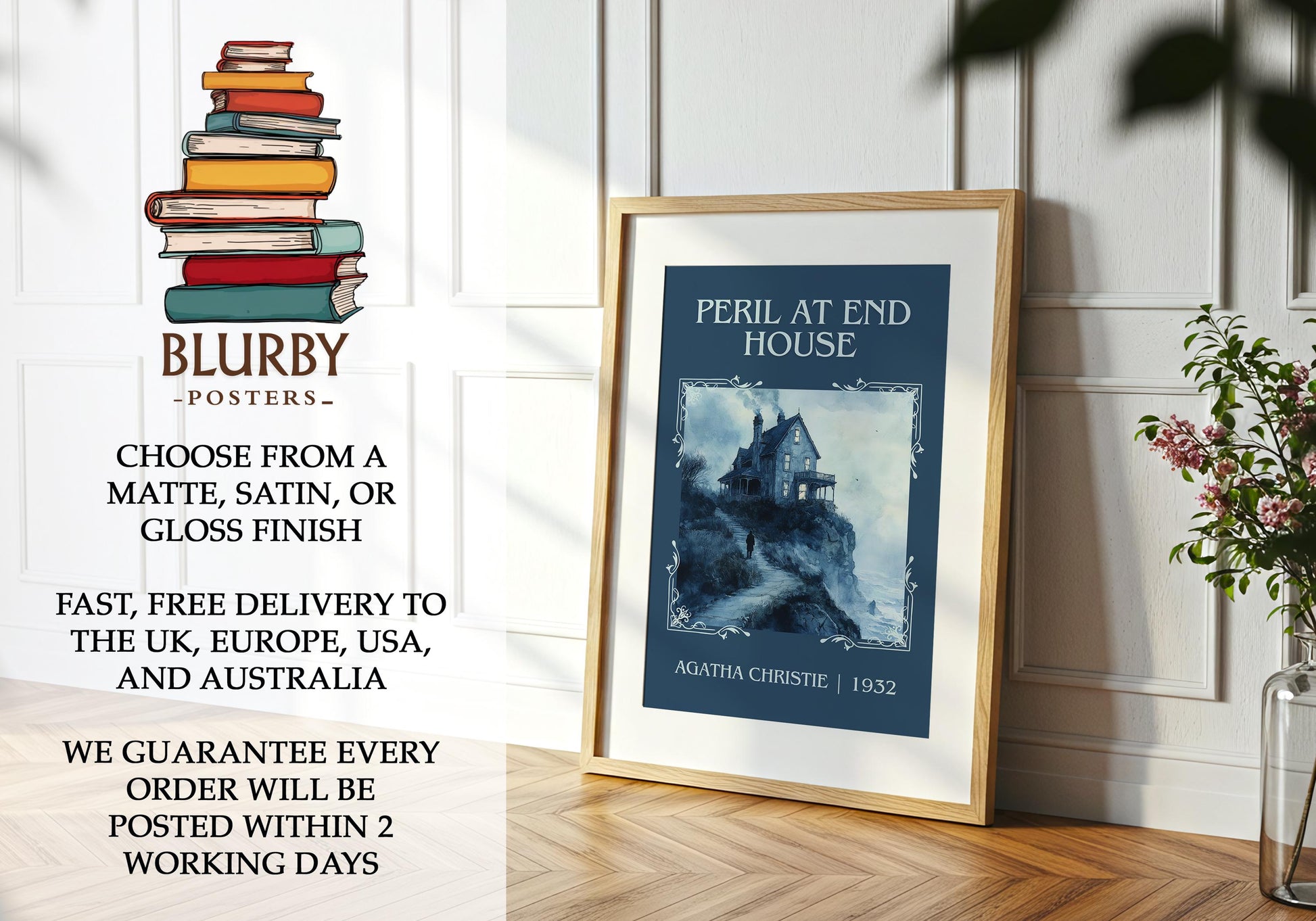 Peril At End House by Agatha Christie | Descriptive Book Poster | Minimalist