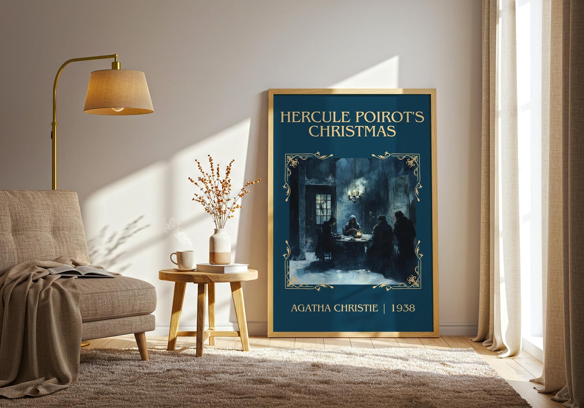 Hercule Poirot's Christmas by Agatha Christie | Descriptive Book Poster | Minimalist