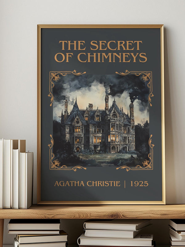 The Secret of Chimneys classic book art print in frame leaning in hallway – mystery wall art