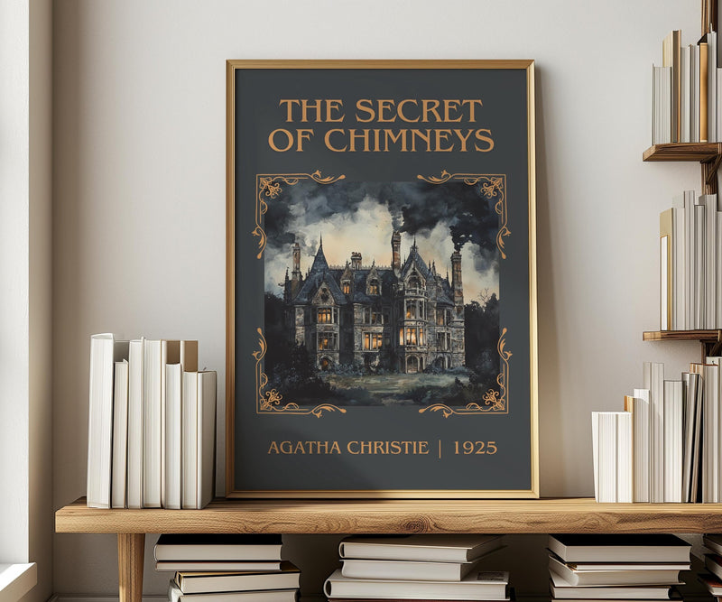 The Secret of Chimneys classic book art print in frame leaning in hallway – mystery wall art