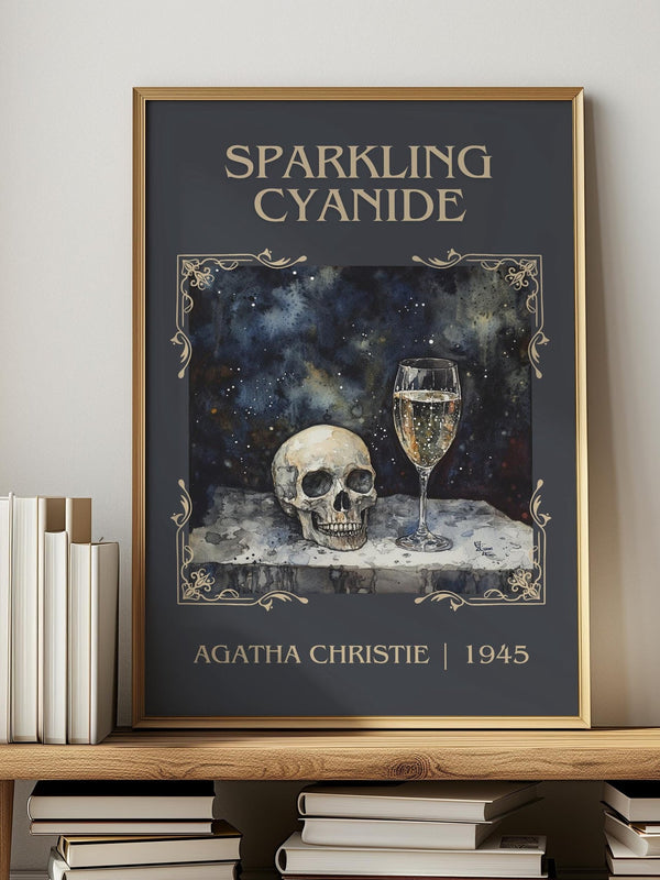 Sparkling Cyanide classic book art print in frame leaning in hallway – mystery wall art