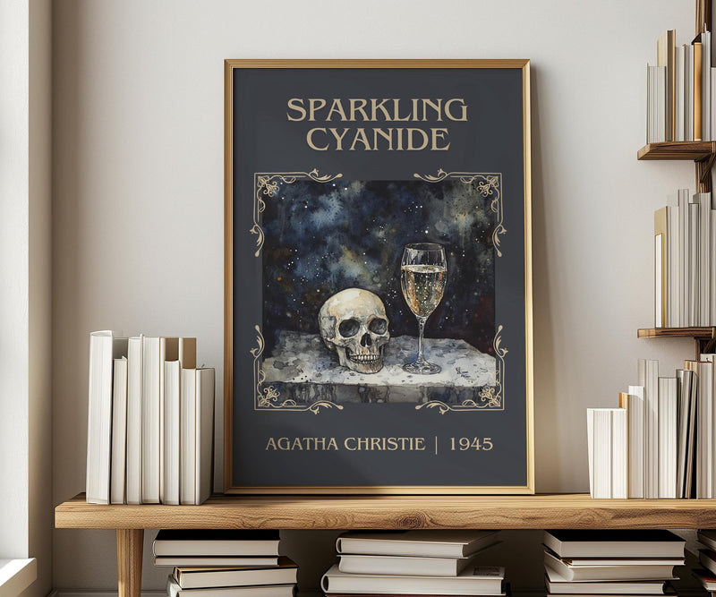 Sparkling Cyanide classic book art print in frame leaning in hallway – mystery wall art