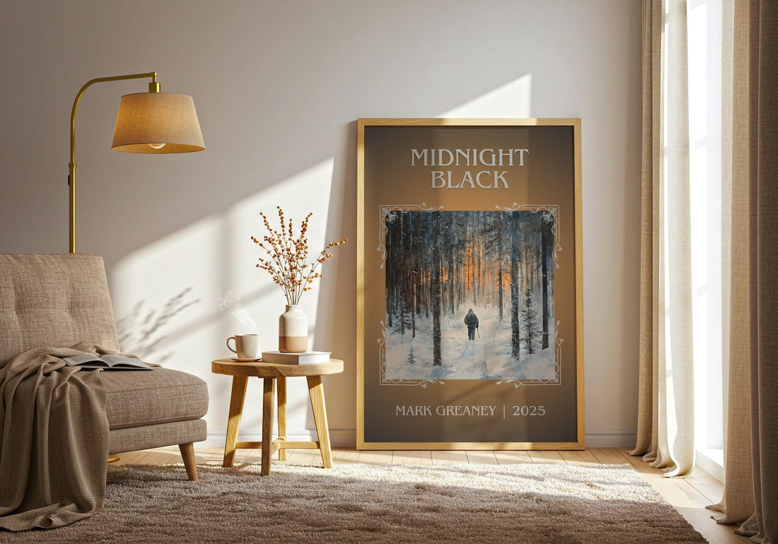 Midnight Black classic book art print paper finish options – matte satin gloss (mockup)