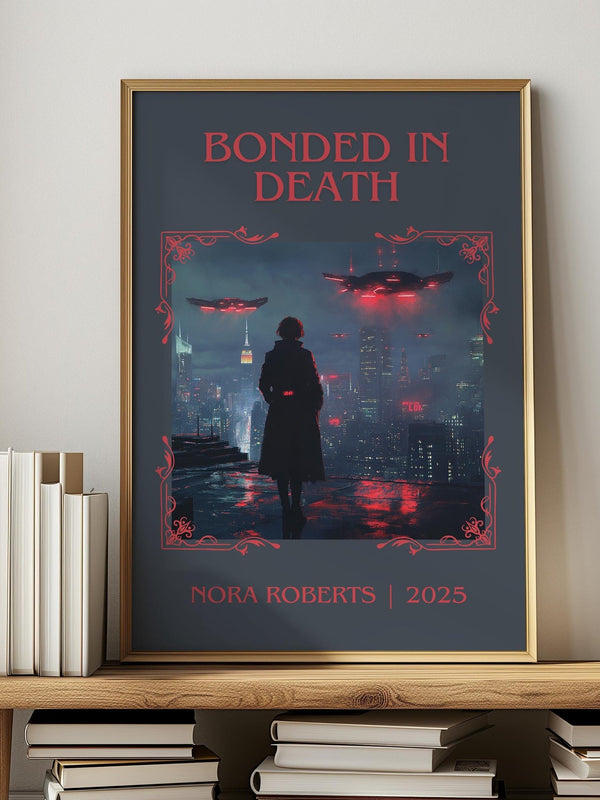 Bonded in Death classic book art print in frame leaning in hallway – mystery wall art